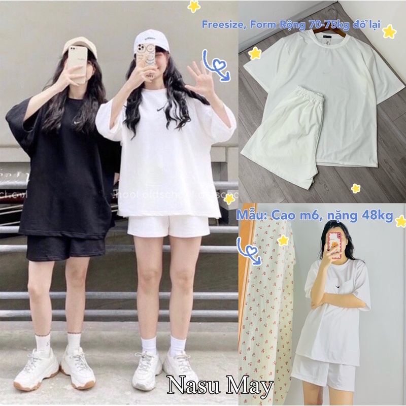 Set Đồ, Đồ Bộ Áo Thun Kèm Quần Dấu Tick Đen Trắng Form Rộng