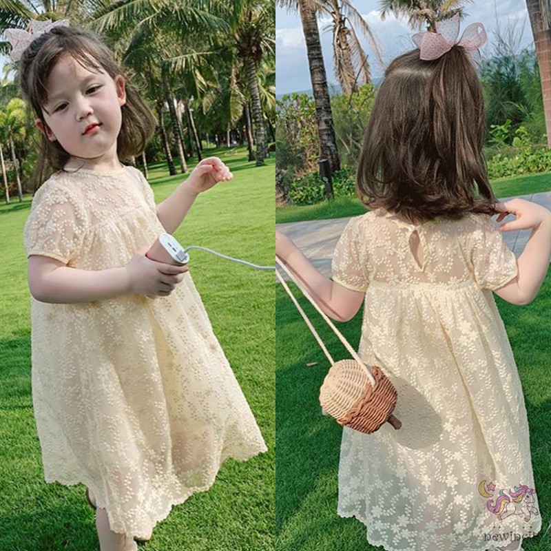 Áo đầm công chúa thêu hình hoa mùa hè phong cách Hàn Quốc cho bé gái