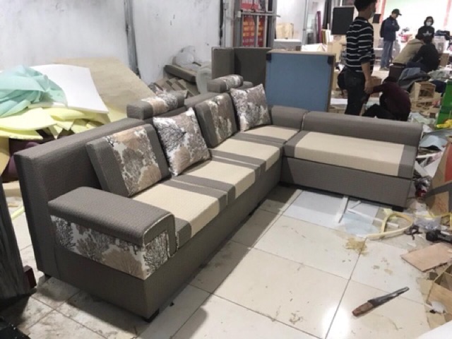 Sofa nỉ 3 tay (Tặng bàn kính + 2 đôn 2 gối)