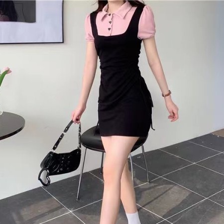 Đầm Thun polo Giả Hai Lớp Dáng Ôm Phong Cách Hàn Quốc Thời Trang Mùa Hè Hàng Mới Dành Cho Bạn Nữ