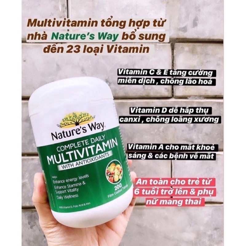 Vitamin tổng hợp và tảo xoắn Multivitamin Natures Way - Hộp 200 viên