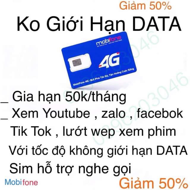 Sim điện thoại Max Băng thông của Mobifone 150k/1c gia hạn mỗi tháng 50k dùng lượng dùng thả ga