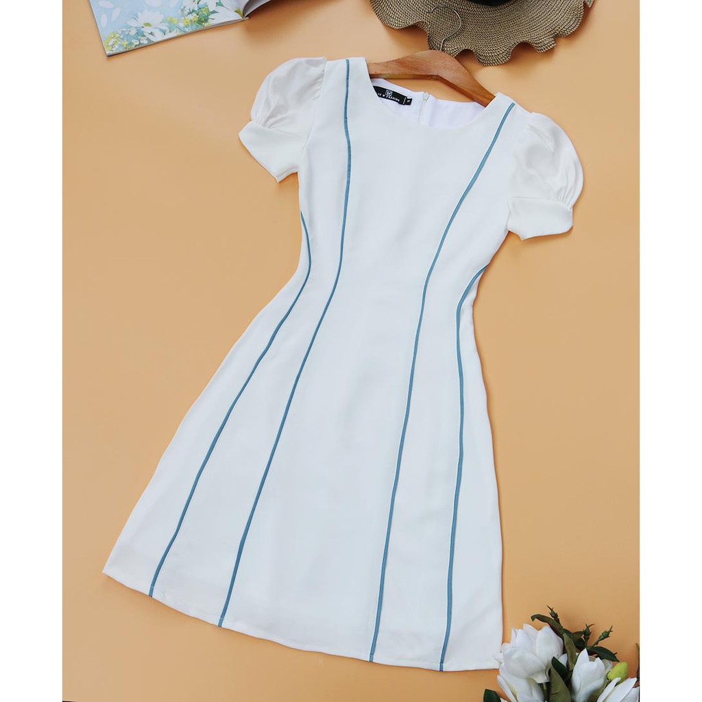 Đầm trắng dự tiệc nữ thiết kế chữ a tay ngắn thời trang nữ công sở đi tiệc đi làm cao cấp sang trọng may 2 lớp - Lux W