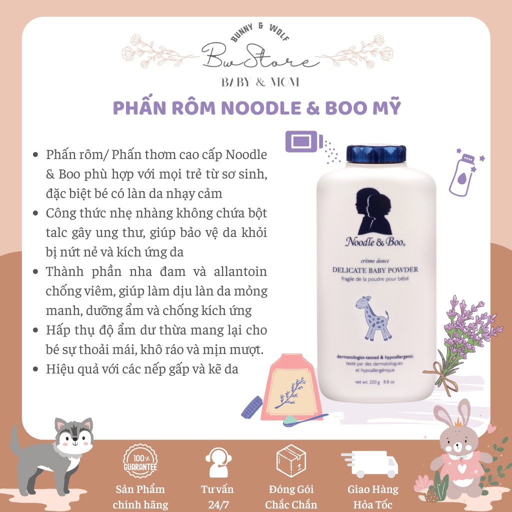 [Hàng Air - Cam kết chính hãng] Phấn Rôm Cao Cấp Noodle &amp; Boo nội địa Mỹ dành cho trẻ sơ sinh chai 250gr