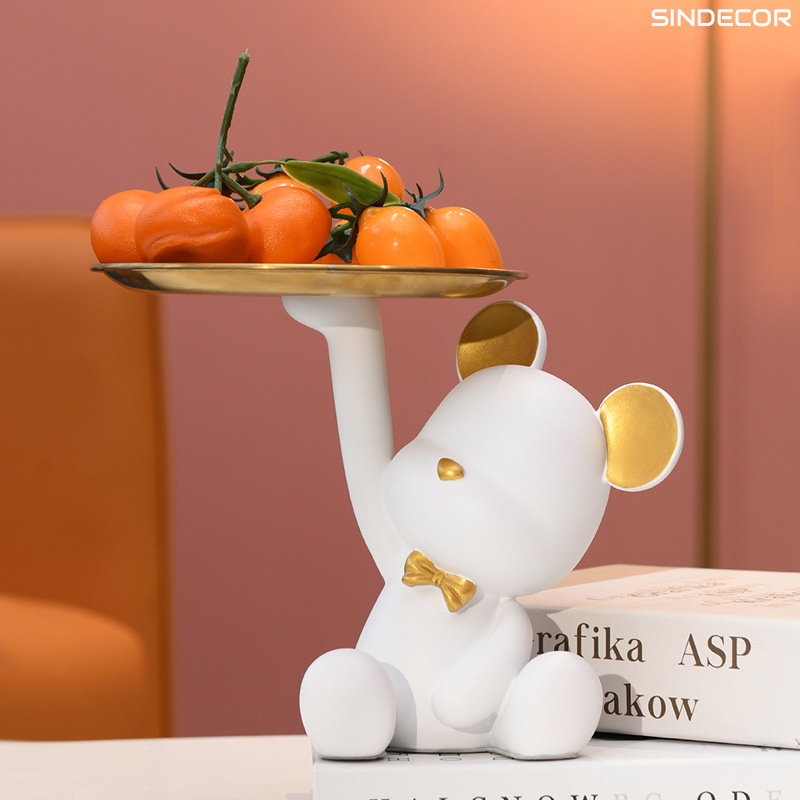 Gấu bê khay,ôm tô đựng đồ trái cây, khay kim loại, tô thủy tinh, ngộ nghĩnh, dễ thương - Sindecor