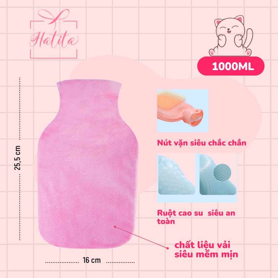 Set quà tặng người yêu có túi chườm nóng HATITA 1000ml và 4 món phụ kiện dễ thương, đầy đủ hộp và túi xách