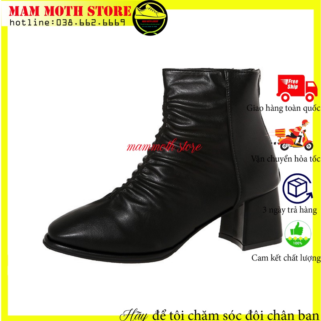 Giày cao gót, boots dúm khóa sau da bóng hàng quảng châu shop MAM MOTH