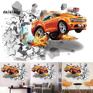 Sticker dán trang trí tường in hình ảnh xe kiểu dáng 3D