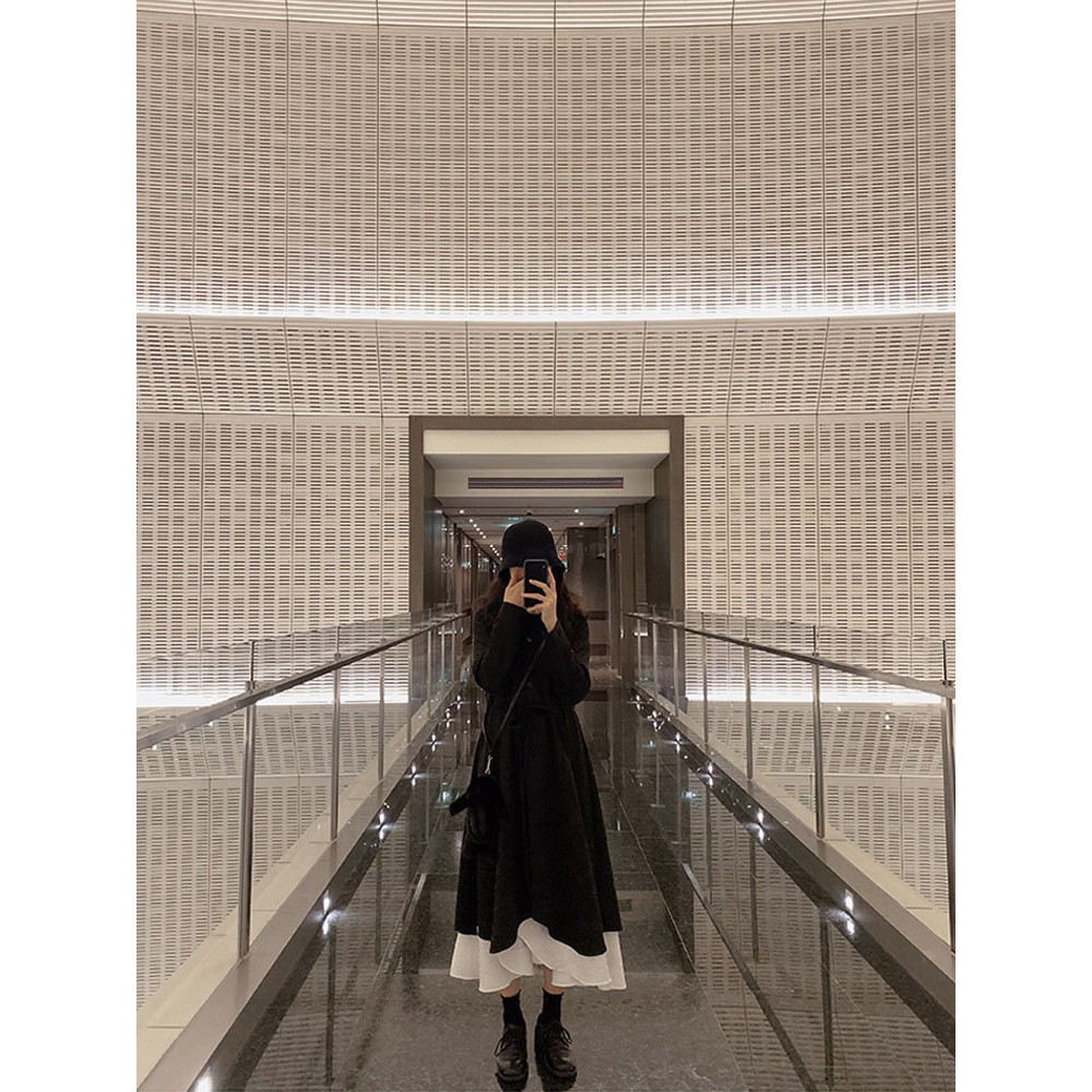 (HÀNG SẴN) Váy/đầm dài tay thu đông  xòe dài phối tầng 2 lớp đen trắng style nữ thần retro kiểu Pháp (MẪU _MỚI_2021)