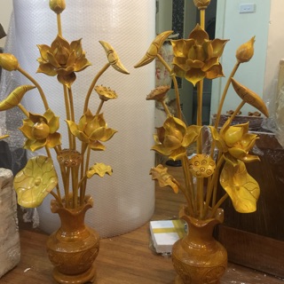 2 bình hoa sen gỗ mit bình đục