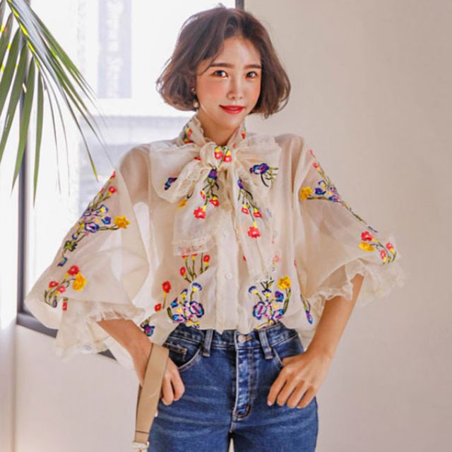 Áo kiểu hoa tay lỡ live