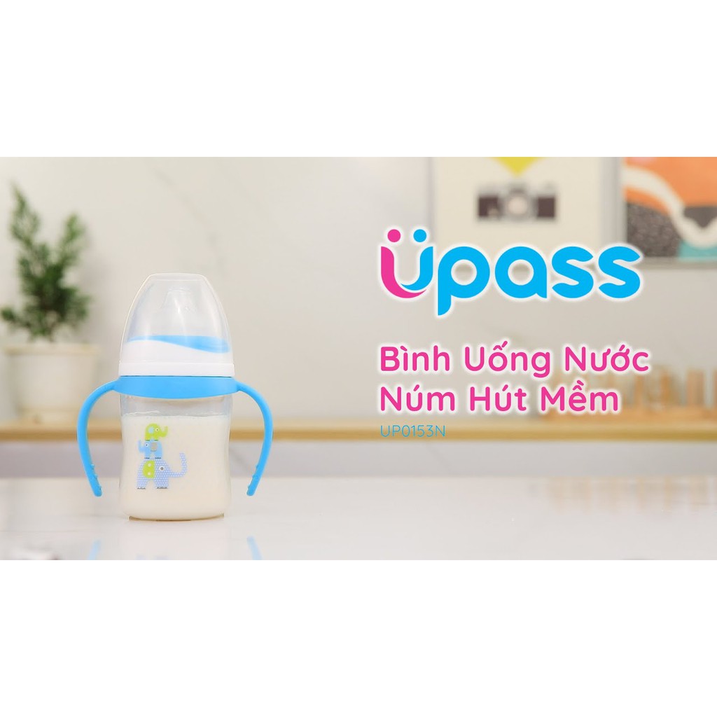 [Tặng cọ] Bình uống nước Upass đầu hút mềm có 2 tay cầm 125ml / 250ml made in Thailand