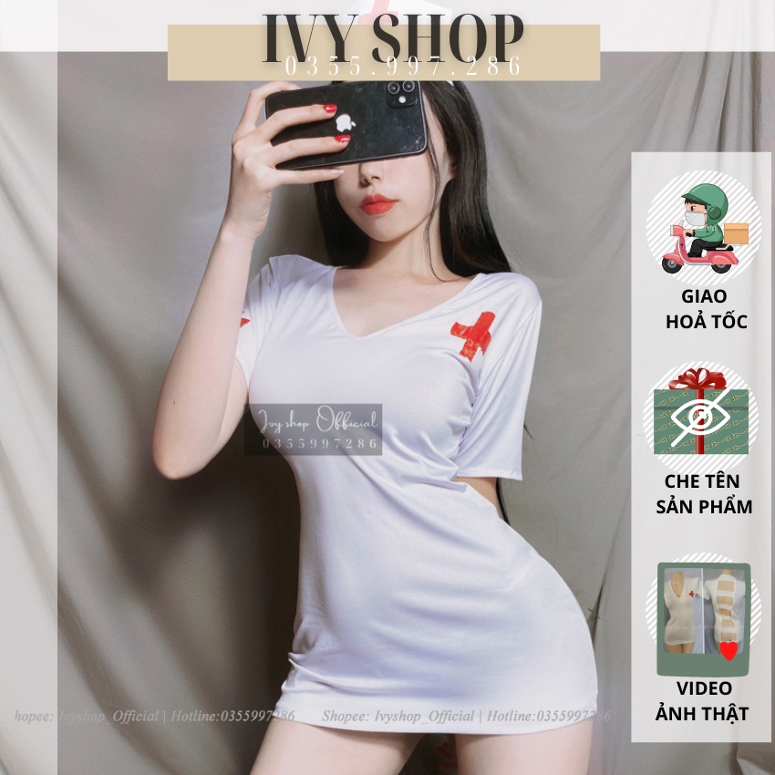 Bộ đồ ngủ nữ cosplay y tá gợi cảm, đầm ngủ body táo bạo full phụ kiện váy ngủ bó sát - yta TKVN