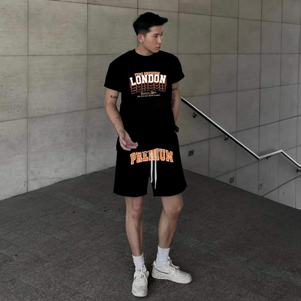 Bộ Thể Thao Nam Hè LONDOON Chữ Ghép Nổi Cao Cấp, Chất Liệu Cotton Khô Mềm Mịn Thấm Hút Mồ Hôi Siêu Tốt