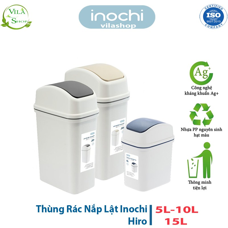 Thùng Rác Nhựa Nắp Lật, Thùng Rác Thông Minh 10L Inochi, Làm Sọt Rác Văn Phòng, Khách Sạn, Đựng Rác Gia Đình