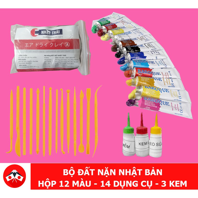 Combo Đồ Chơi Đất Sét Nặn Nhật Bản loại A có 12 Màu Hộp , 14 Món Dụng Cụ Làm Handmade, Cho Trẻ Em Hàng Chính Hãng