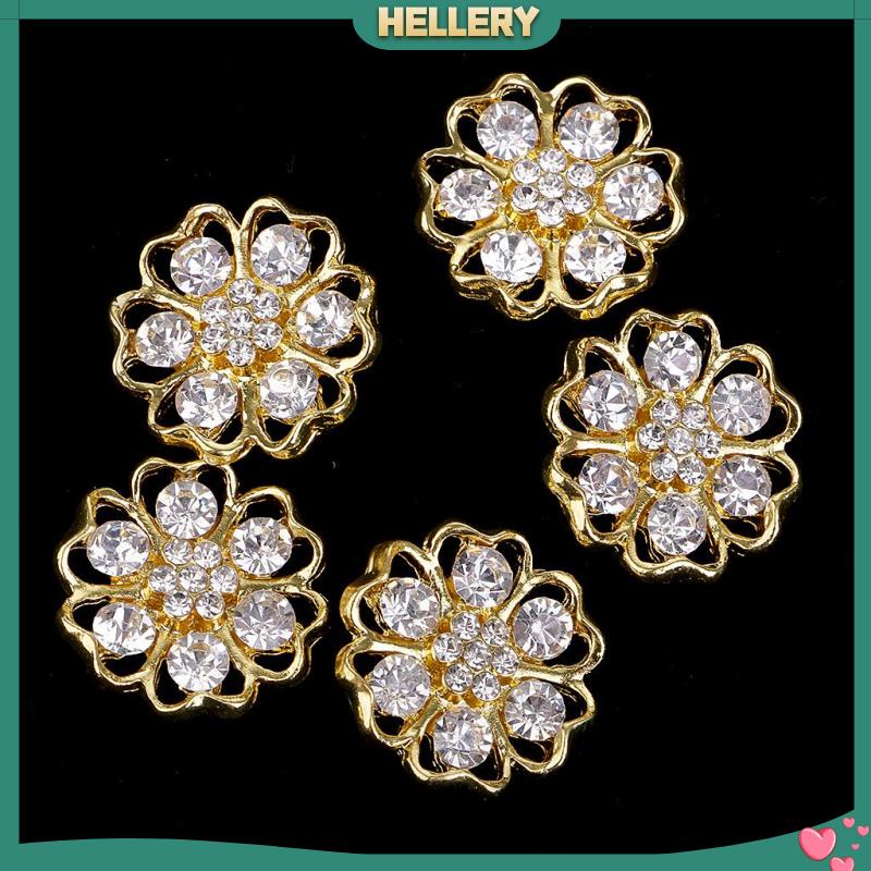 Set 5 Nút Kim Loại Hình Bông Hoa Đính Đá 20mm Trang Trí Tiệc Cưới