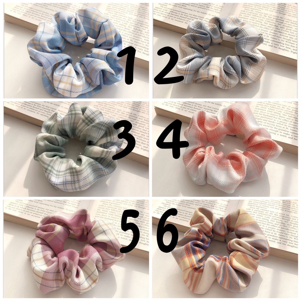 Dây buộc tóc, cột tóc scrunchies tiết kẻ nhiều màu mới nhất D12