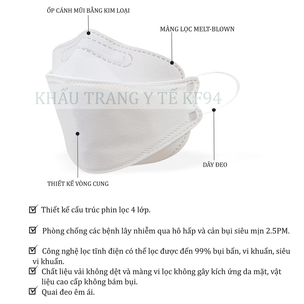 Khẩu trang 4D Mask KF94 y tế CT, Nhật Minh 4 lớp dày dặn, dễ thở, chuẩn công nghệ Hàn Quốc - Gói 10 cái