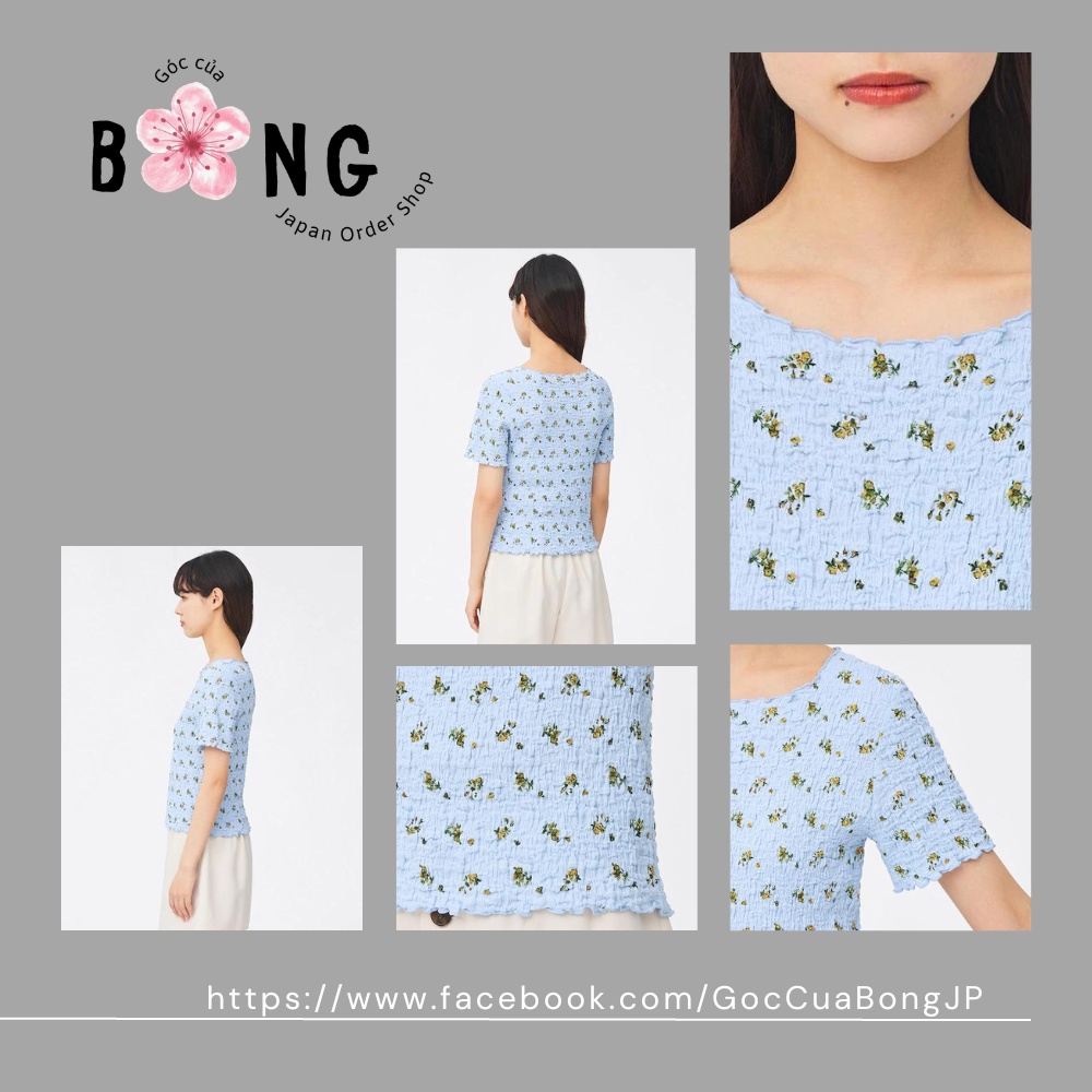 Áo hoa vải thun nhún GU Nhật - Mã 340057
