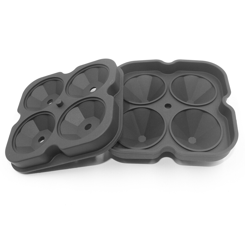 Khuôn Làm Đá Viên 4 Ngăn Hình Kim Cương 3D Bằng Silicon Màu Đen Cho Nhà Bếp/Quán Bar/Tiệc Tùng