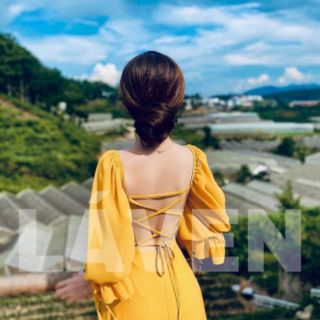 Váy vàng dây lưng [Cam kết hàng loại 1]