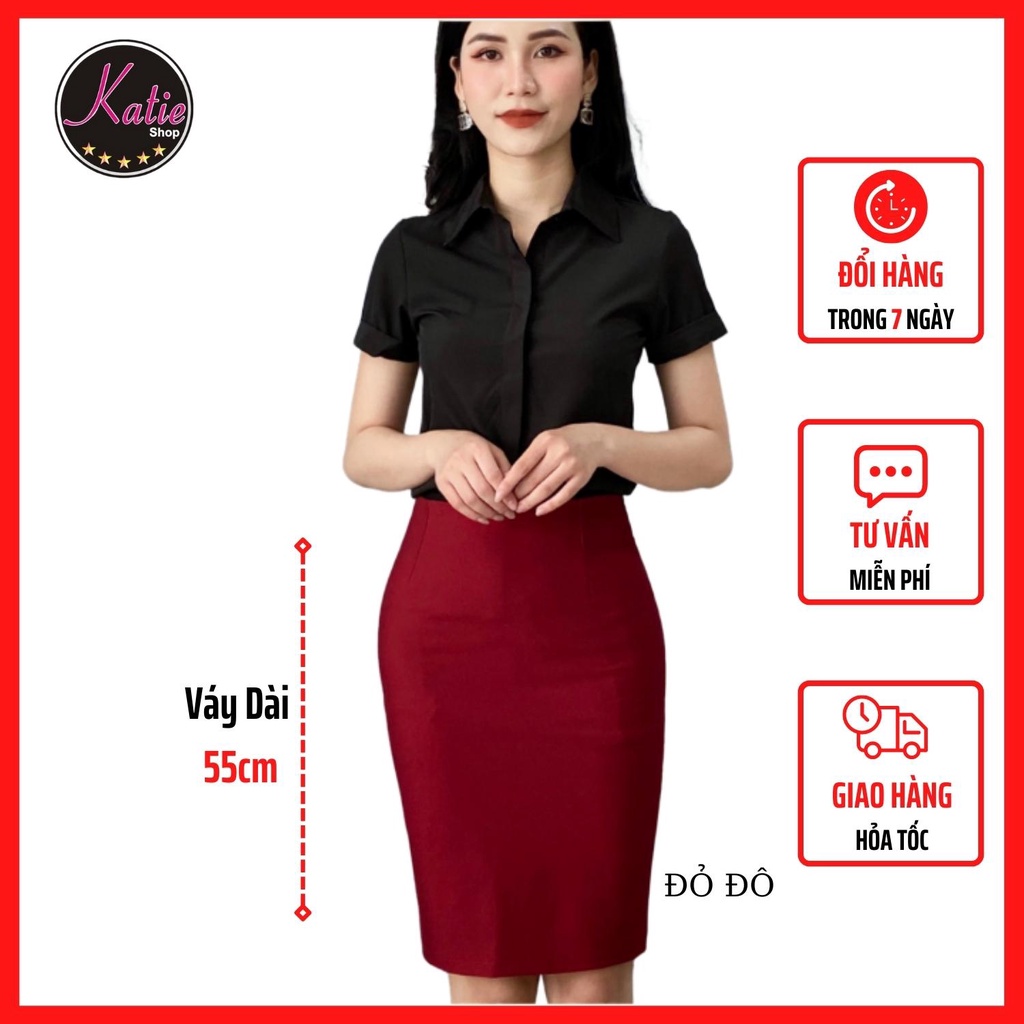 Chân Váy Ôm Thun Bút Chì Công Sở Ngang Gối 55cm Katie Chân Váy Công Sở Chất Thun Hàn Co Giãn 4 Chiều, Cv55cm