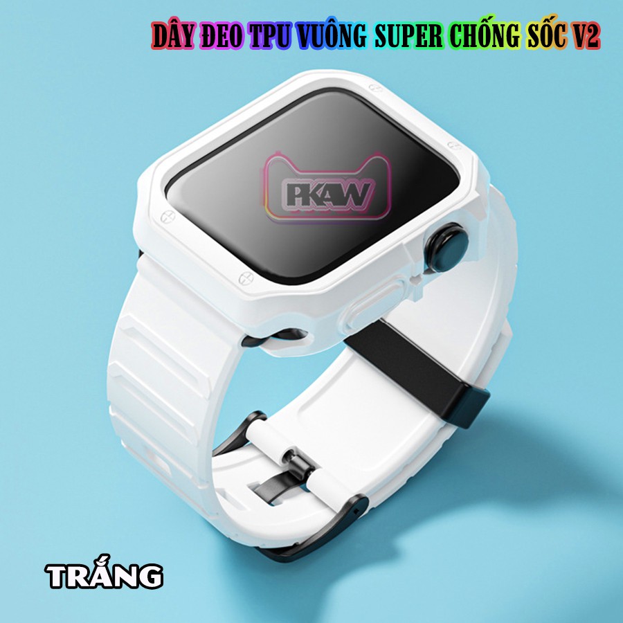 Dây Đeo khung ốp rời cho Apple Watch 7/6/5/4/3/2/1 size 38/40/41/42/44/45mm TPU SUPER Chống Sốc V2_Trắng