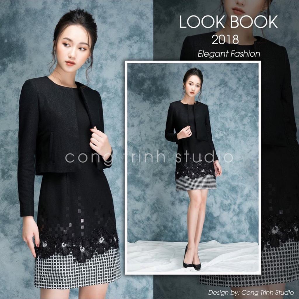 Áo khoác vest dạ 💖Freeship💖Áo khoác teck mềm ánh kim tuyến màu đen, cổ tròn túi bổ cơi, dáng đờmi phối đa năng