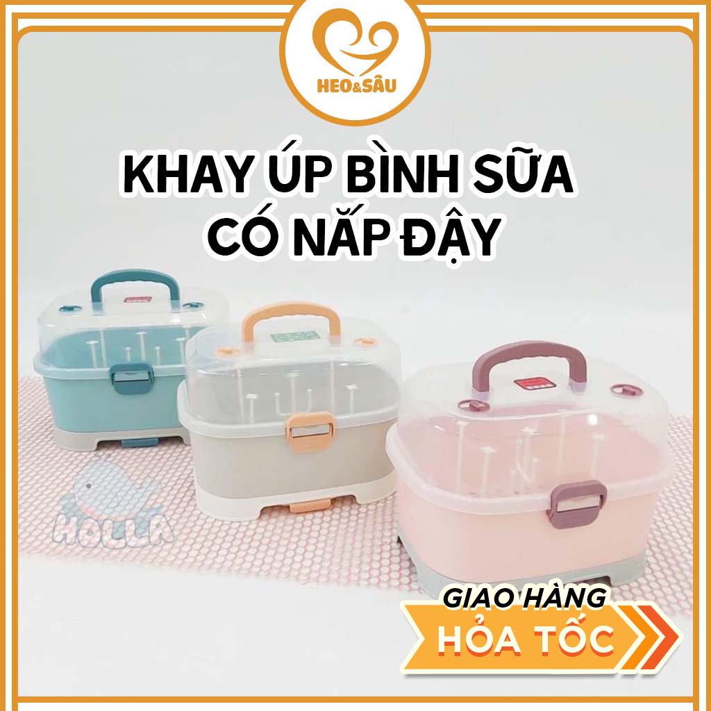 Khay Úp Bình Sữa 𝑭𝑹𝑬𝑬𝑺𝑯𝑰𝑷 Gía Úp Bình Có Nắp Đậy Và Khay Thoát Nước