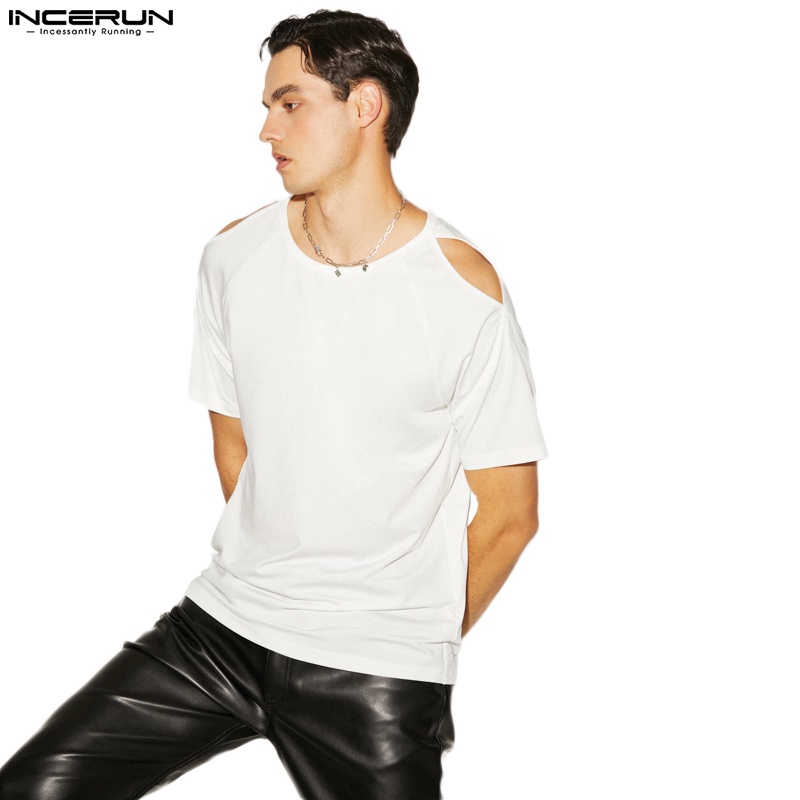 Áo thun INCERUN tay ngắn màu trắng năng động thời trang cho nam