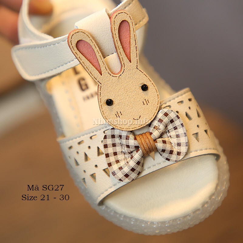 Sandal bé gái 1 - 5 tuổi họa họa tiết thỏ dễ thương da mềm quai dán tiện dụng SG27