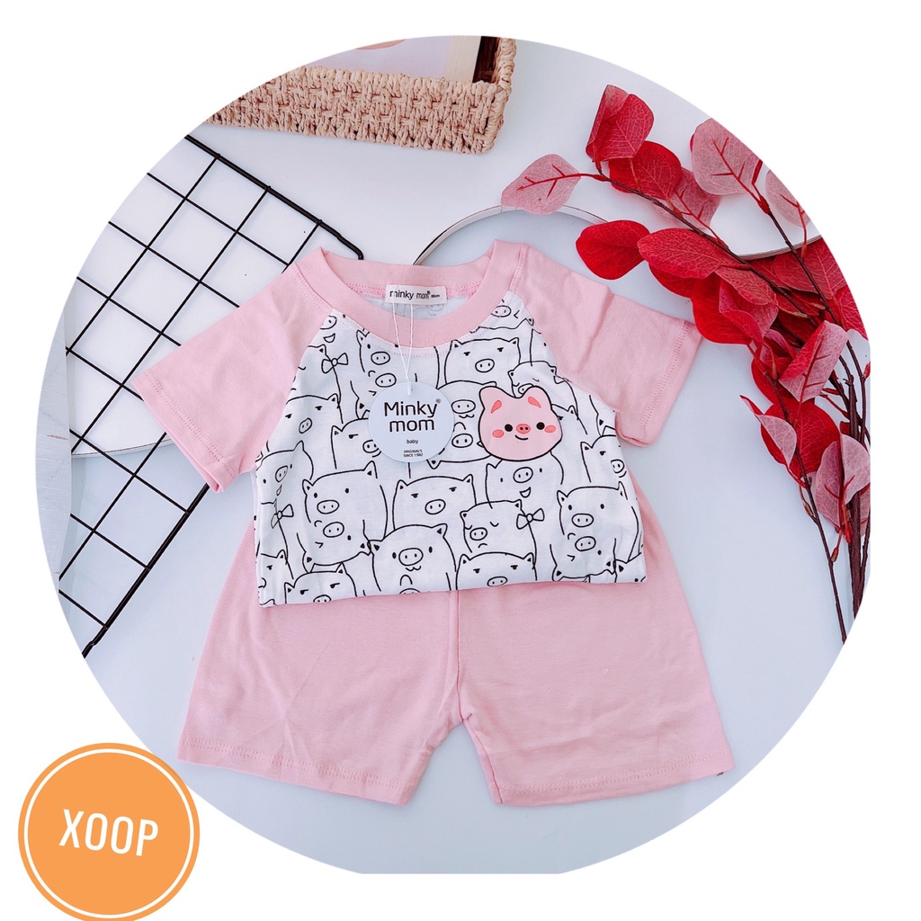 Bộ cộc tay minky mom xuất dư  họa tiết trắng đen động vật lợn gấu cho bé (SP002085 ) shop phúc yến