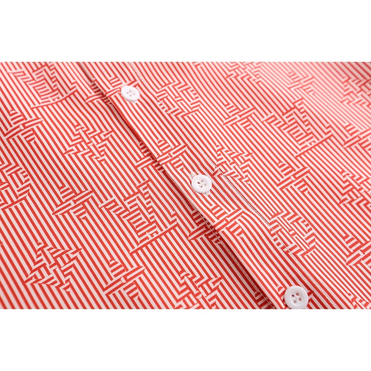 L &amp; V-Áo Sơ Mi Mềm Thoải Mái Cao Cấp Họa Tiết Kẻ Sọc Đỏ Biểu Tượng Thời Trang Đường Phố Chất Lượng Cao