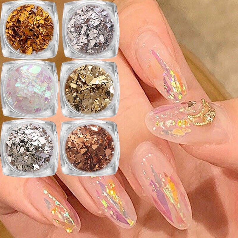 [Hàng mới về] Bộ 6 hũ giấy bóng kính kim tuyến trang trí móng nghệ thuật 3d 6 màu tùy chọn