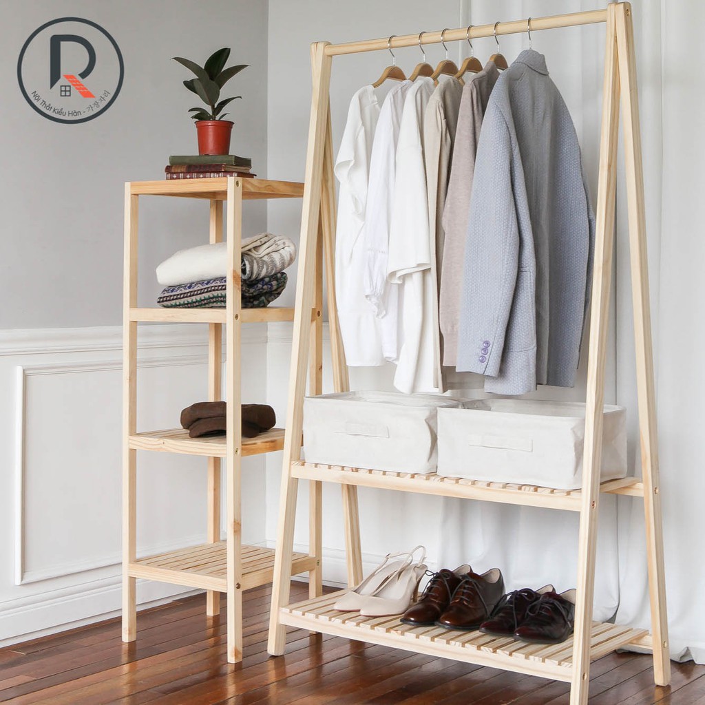 GIÁ TREO QUẦN ÁO CHỮ A 2 TẦNG  SIZE M MÀU GỖ TỰ NHIÊN - A HANGER 2F SIZE M NATURAL - NỘI THẤT KIỂU HÀN - 가장자리