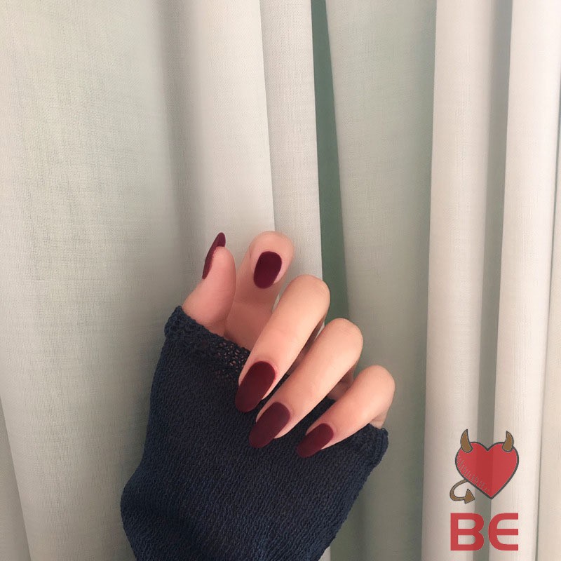 YADORNOS Set 24 Móng Tay Giả Màu Đỏ Rượu Vang Trang Trí Móng Tay