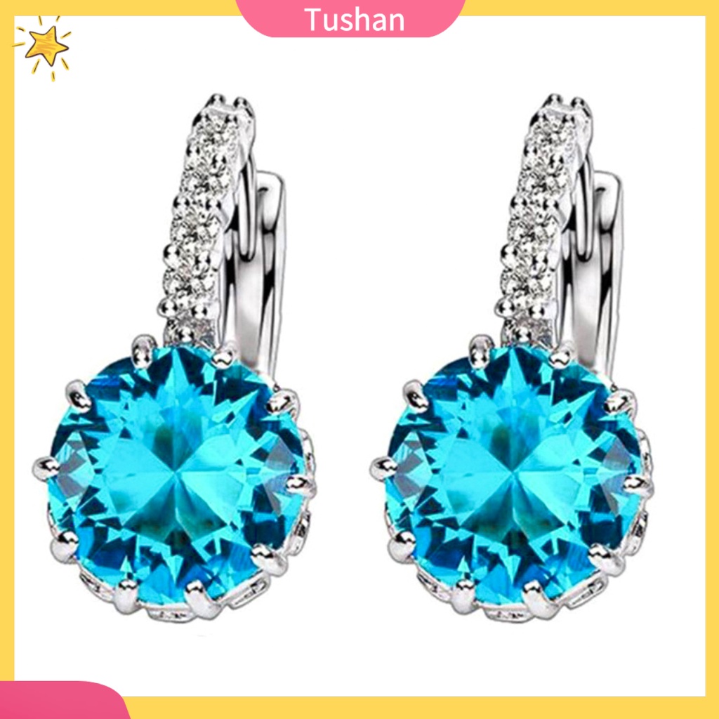 Khuyên Tai Đính Đá Zircon Tròn Thời Trang Cho Nữ
