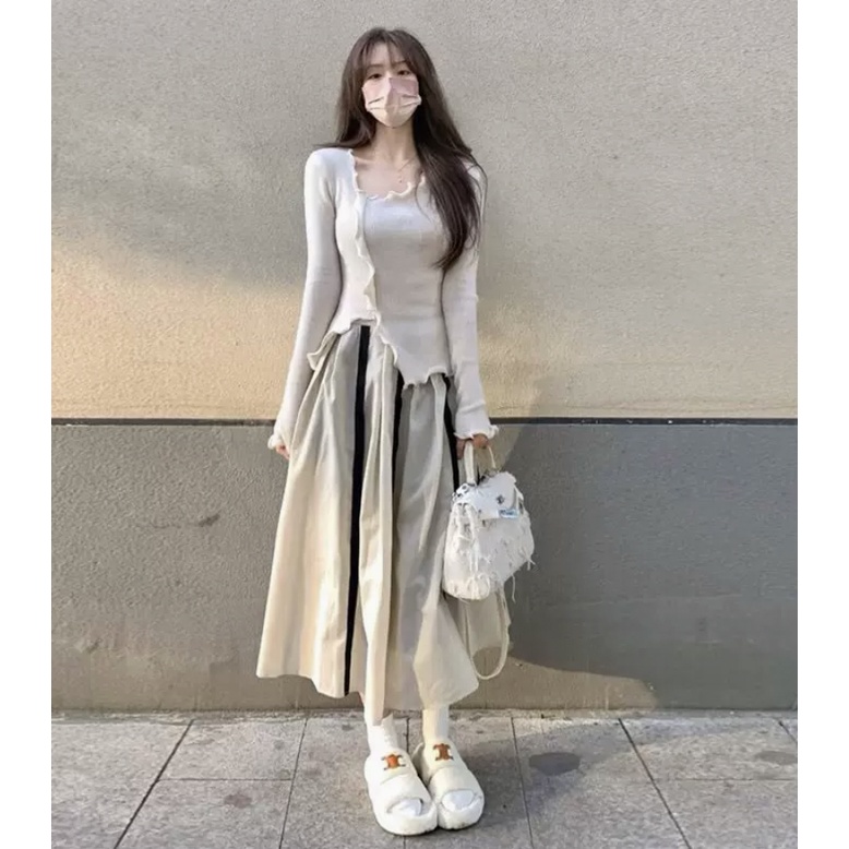 Porozi Áo sweater Áo dệt kim tay dài cổ vuông phong cách Hàn Quốc cho nữ
