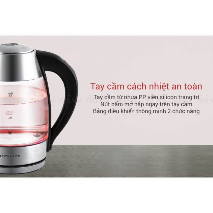 Ấm đun nước Lock&Lock EJK341 dùng điện bằng thủy tinh dung tích 1.8L-Hàng Chính Hãng