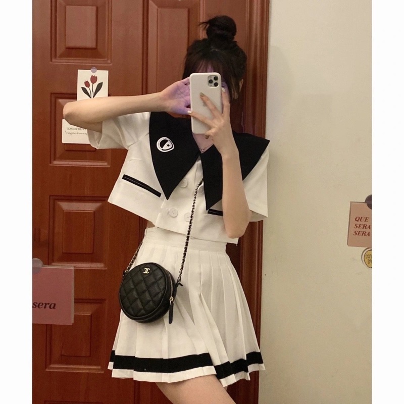 COZOK Set Áo Sơ Mi + Chân Váy Xếp Ly Lưng Cao Tôn Dáng Phong Cách Hàn Quốc Trẻ Trung