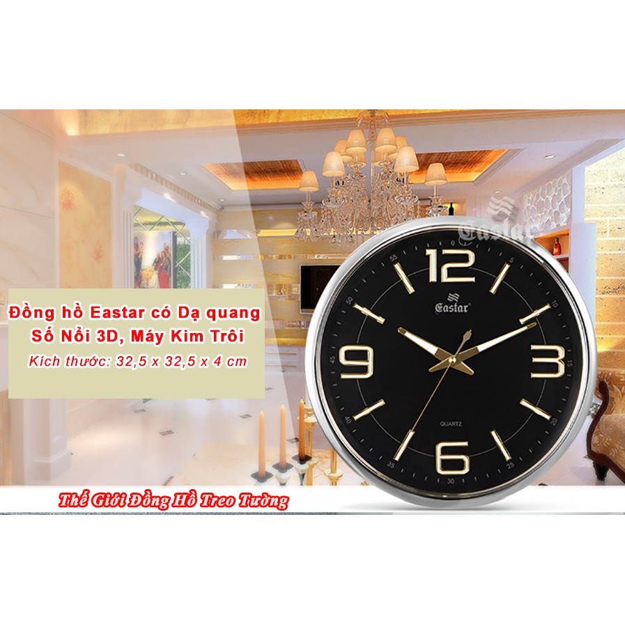 Đồng Hồ Treo Tường KIM TRÔI DẠ QUANG EASTAR – Số Nổi 3D – Tặng Pin Maxell - Bảo Hành 1 Năm