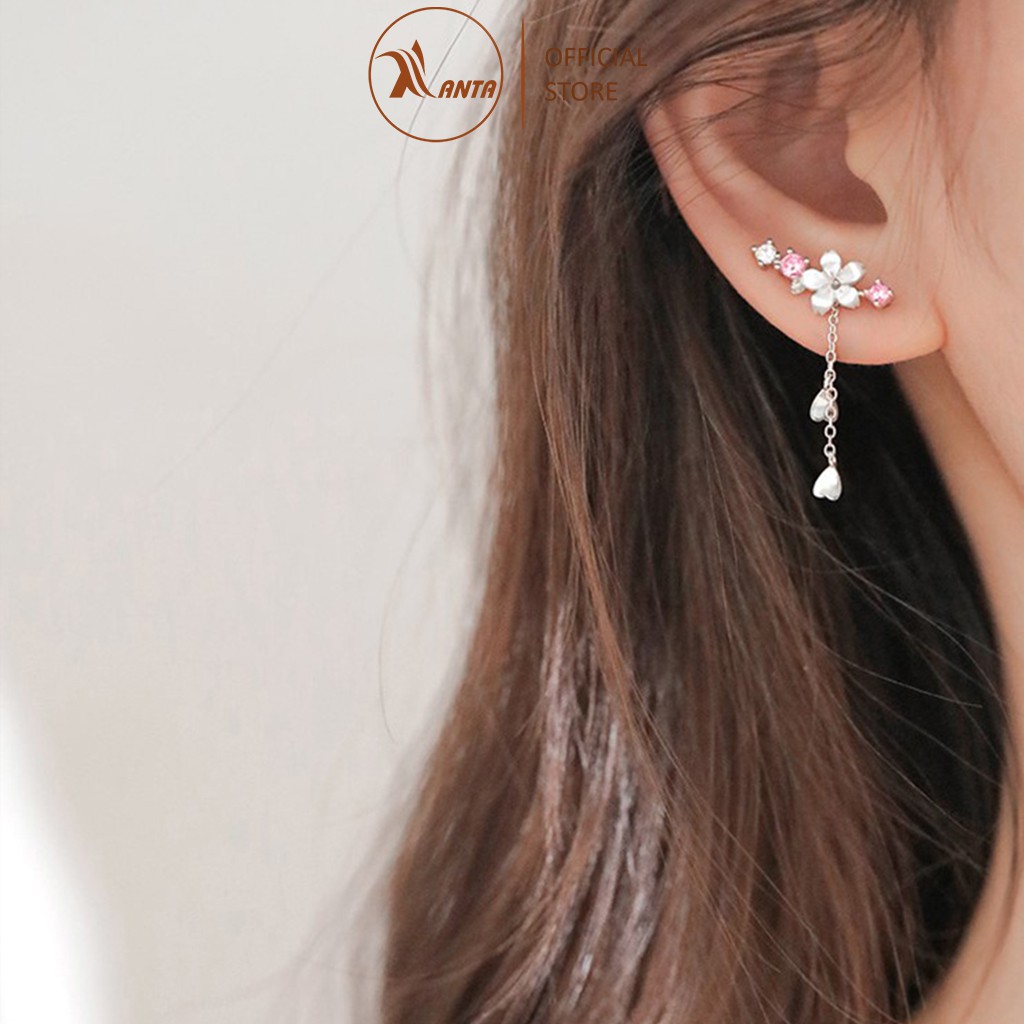 Hoa tai bạc 925 thiết kế cánh hoa đào thả dài - ANTA Jewelry ATJ7041