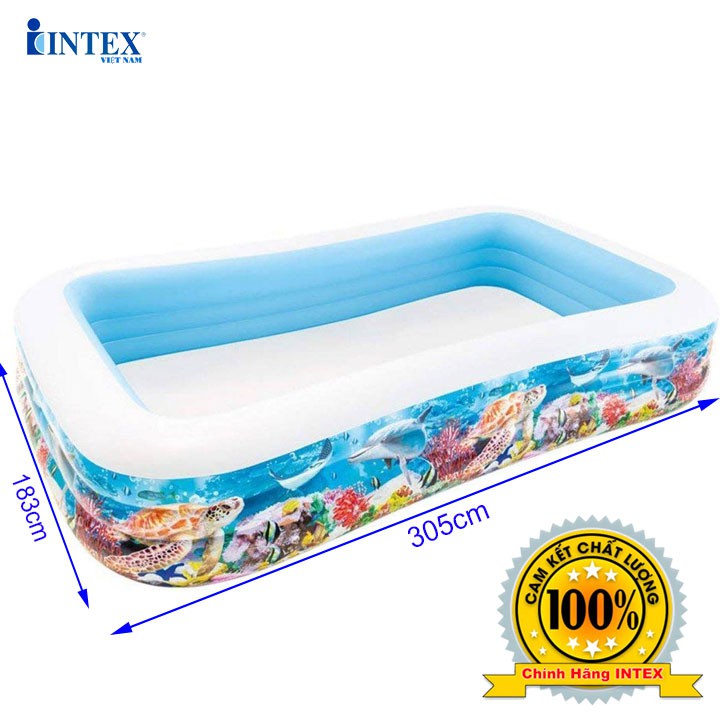 Hồ bơi phao Intex 58485, bể phao người lớn dài 3m, 4-5 bé chơi, an toàn chính hãng, bảo hành 12 tháng