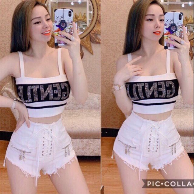 Áo 2 dây croptop đính đá