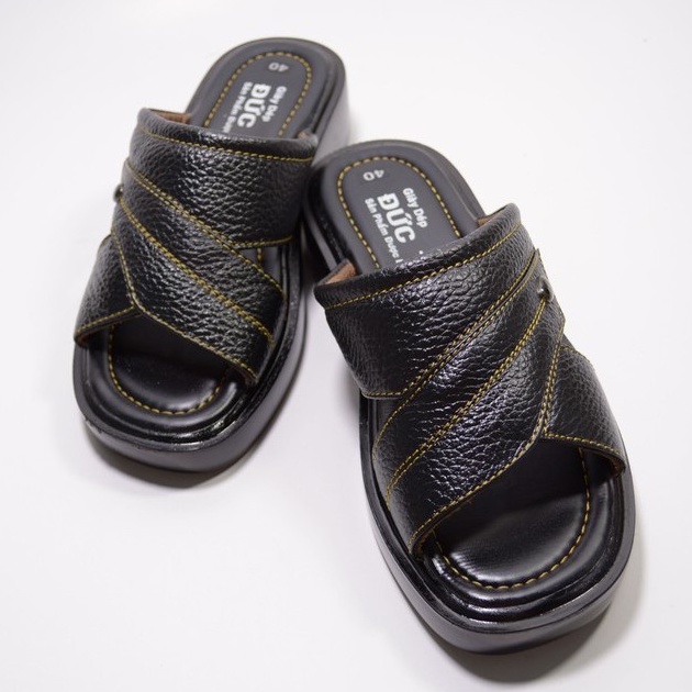 Dép Nam Quai Ngang Trung Niên Da Bò Cao Cấp