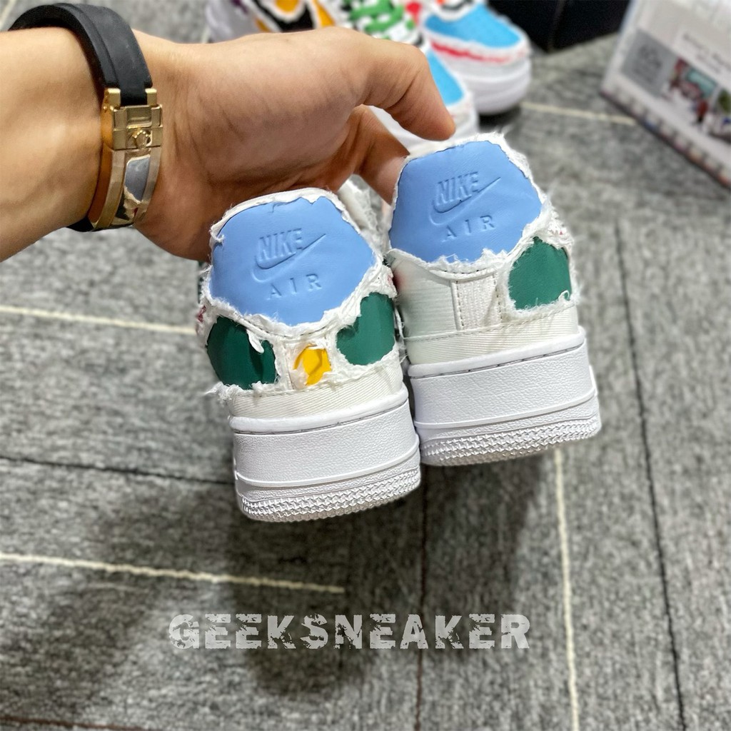 [GeekSneakerZone] Giày Sneaker Air Force 1 LX Tear Away White - Swoosh  Orange ( Xé | Bóc theo cách của bạn )