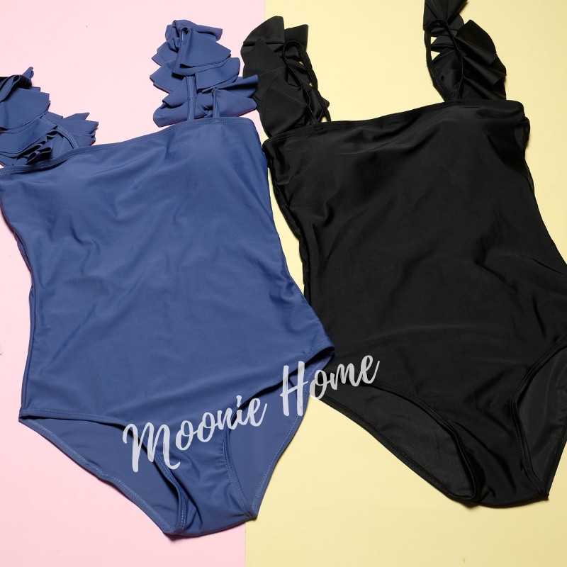 Bikini Nữ Liền Thân, Đồ Bơi, Áo Tắm 1 Mảnh Kín Đáo Hai Dây Kiểu Cách Màu Đen Mã BN - 319