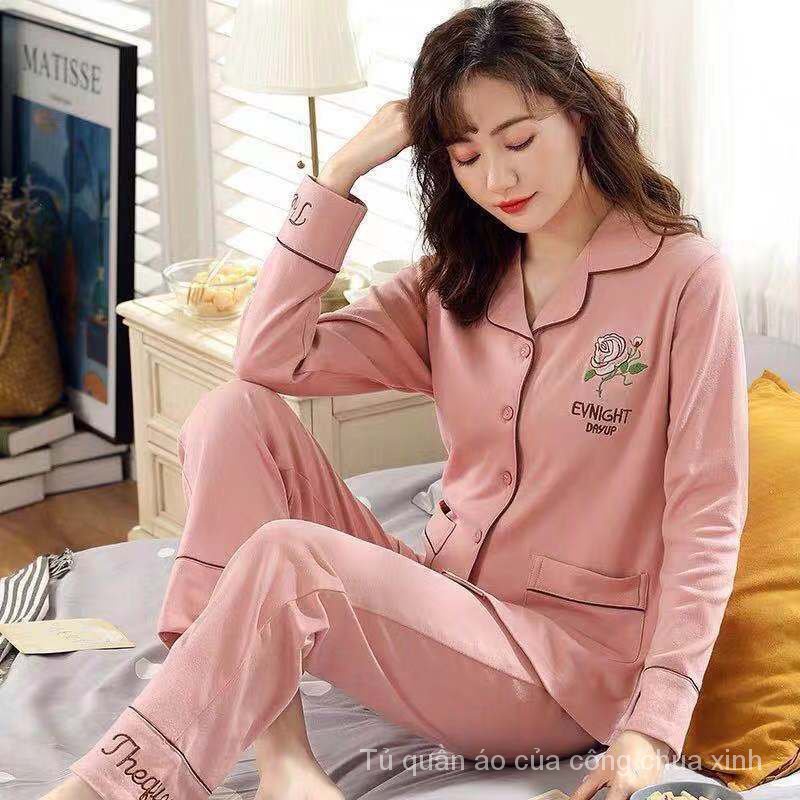 Bộ đồ ngủ tay dài 100% cotton form rộng thời trang thu đông cho nữ | BigBuy360 - bigbuy360.vn