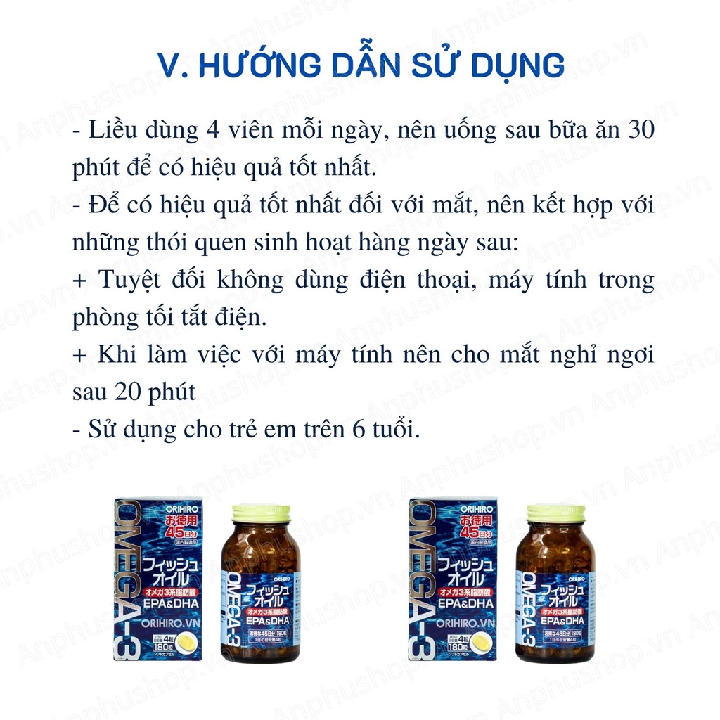 Dầu cá Omega-3 Orihiro Nhật Bản 180 viên, Viên uống bổ mắt, hỗ trợ tim mạch, trí não Orihiro - Sản phẩm chính hãng